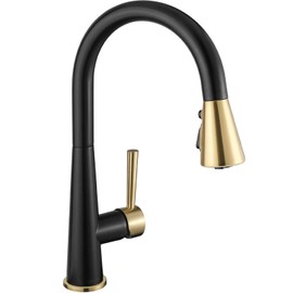 Gold Kitchen Faucet with Pull Down Sprayer, Lava Odoro Brass Single Handle Kitchen Sink Faucet, Bronze Gold Faucet for Kitchen Sink with Magnetic Docking Spray Head and Deck Plate, KF321-BB