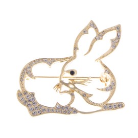 Alilang Golden Tone Clear Crystal Colored Rhinestones Cutout Bunny Rabbit Brooch Pin
