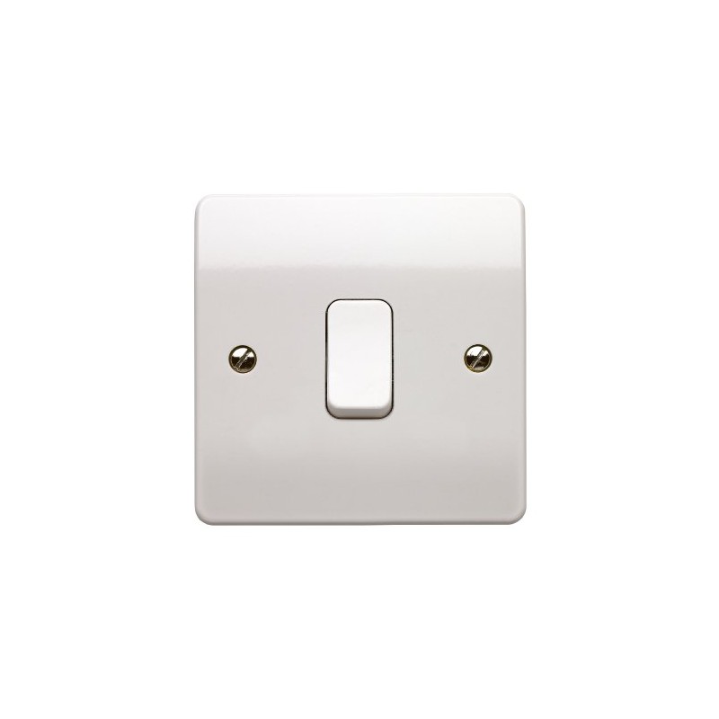 Mk K4876WHI 10A 1-Gang Double Pole 1-Way Plate Switch