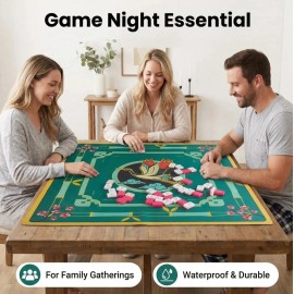 Large 800mm Mahjong Game Mat, Waterproof & Noise Reduction Pad with Crane and Floral Print for Family Game NightsColor: 17-Red green