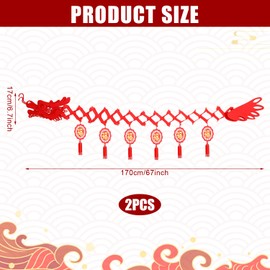PEUTIER 2 Pcs Chinese Dragon Paper Garland Lunar New Year Dragon Banner Red 3D 2024 Ceiling Decorations Hanging Ornament for Spring Festival Home Party Decor