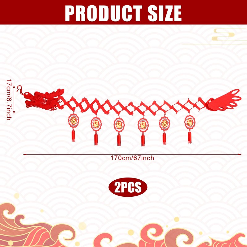 PEUTIER 2 Pcs Chinese Dragon Paper Garland Lunar New Year