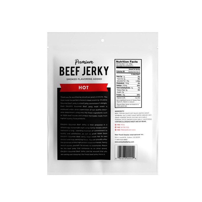 Enjoy Hot Beef Jerky 3 oz (Pack of 6) |