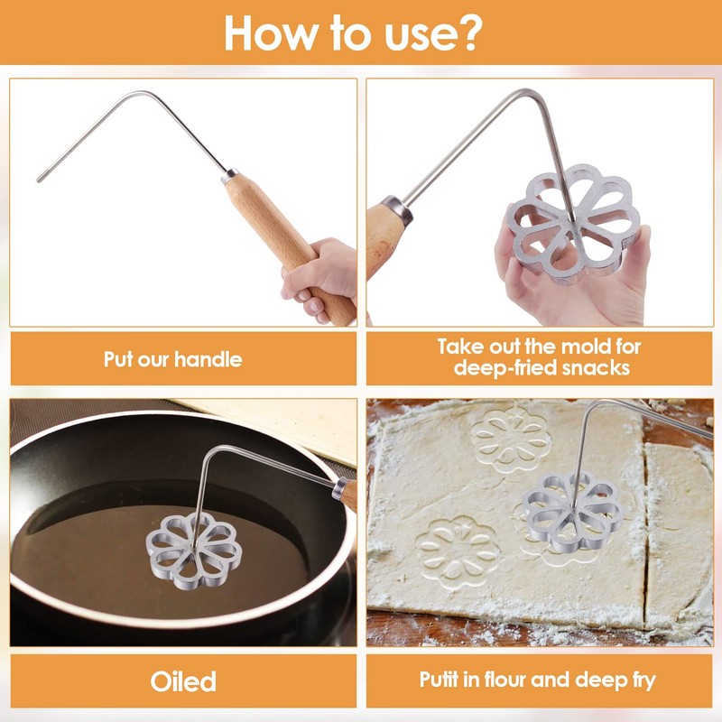 7 Pieces Rosettes Timbale Set, Rosette Iron Set with Handle,