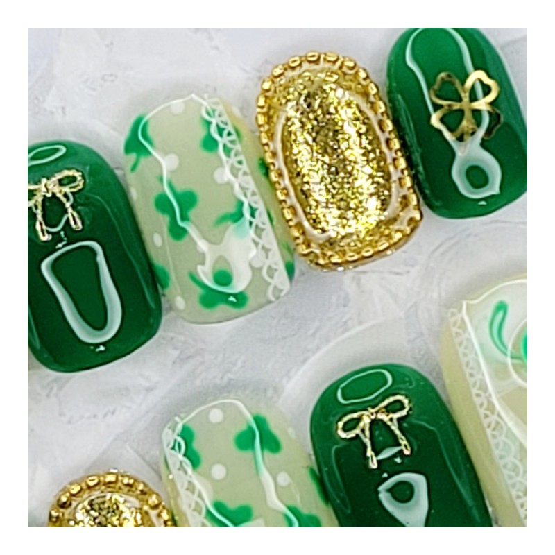 Provence Clover Handmade Nail Tips - Stiletto L / 프로방스