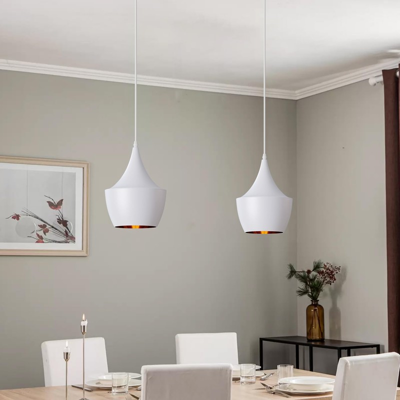LEDSone Industrial Pendant Light, White Contemporary Hanging Light E27 Lamp