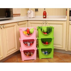 Basicwise Stackable Plastic Storage Container, Set of 3 Pink