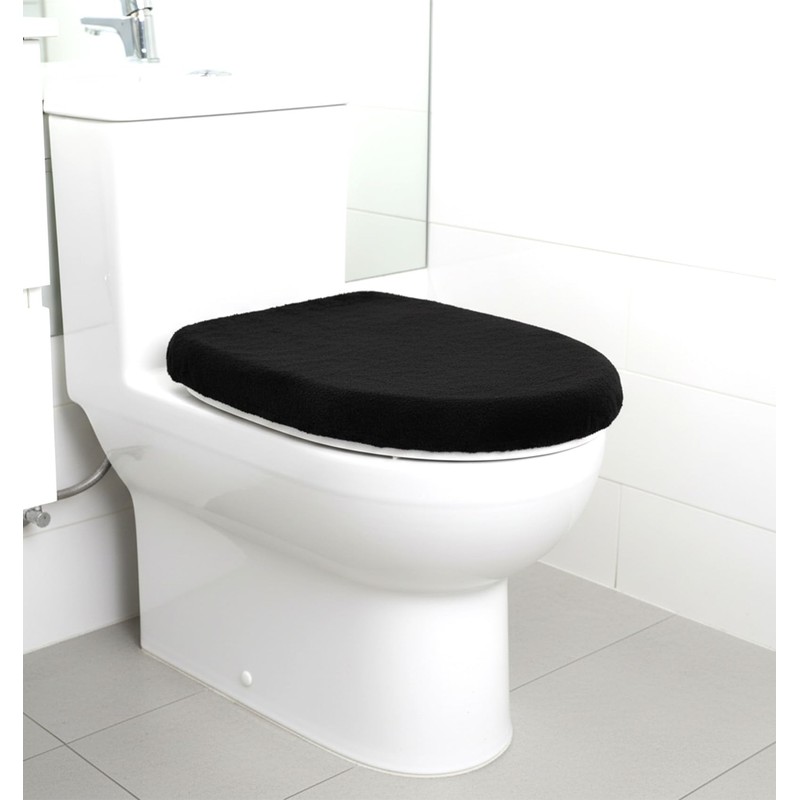 FRCTLNKG 1 Pc Black Toilet Cover, Soft Velvet Polyester Black