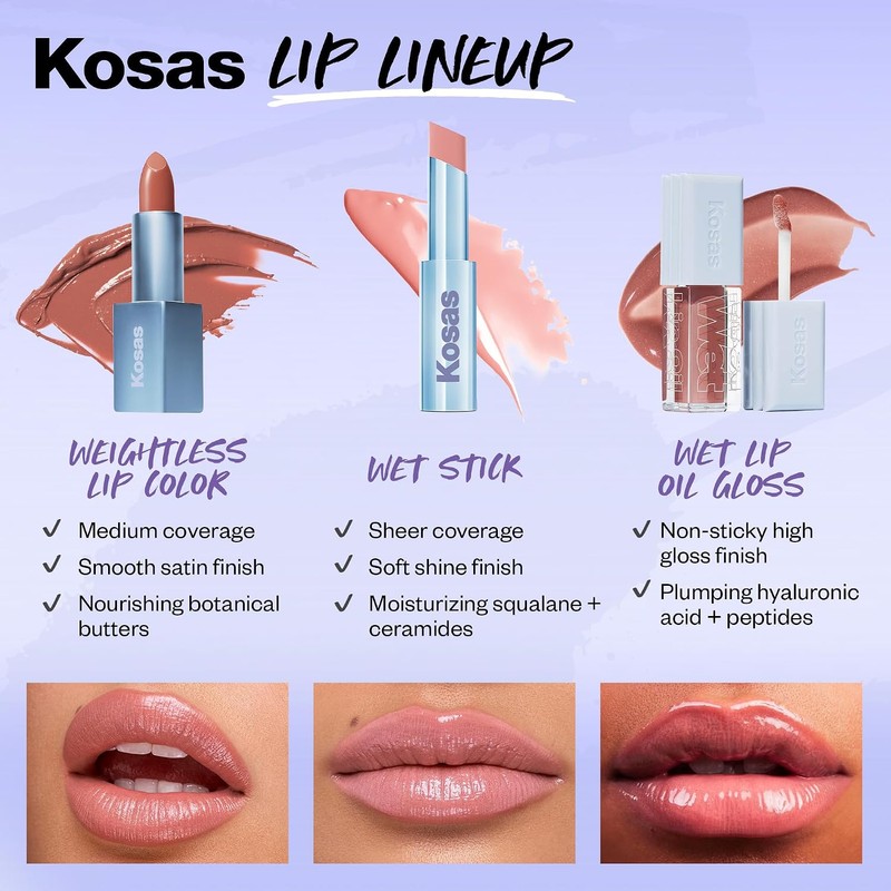 Kosas- Lápiz labial satinado nutritivo y ligero: color de labios