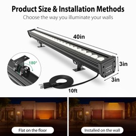 Smart LED Wall Washer Light, 168W RGB+CW Color Changing Linear Light Bar with Group and Individual Control, Music Sync, Timing, 120VAC Dimmable Smart Uplight for Outdoor & Indoor Lighting Projects