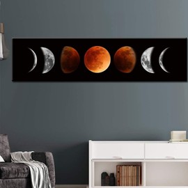 Ohhvvow Moon Phase Wall Art Painting, 47L x 11.8W Black and Tawny Modern Abstract Canvas Wall Art Painting for Living Room Bedroom Decor, Contemporary Artwork for Home Office, Unframed
