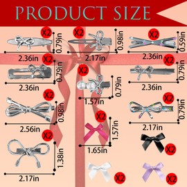 26pcs Silver Hair Clips for Women,Y2K Bows Hair Clips,Metal Bows Barrettes 10 Shapes Bows Hair Snap Clips for Girls Hair Styling Mini Satin Bows Hairclips Cool Hair Barrettes Hairclip Set