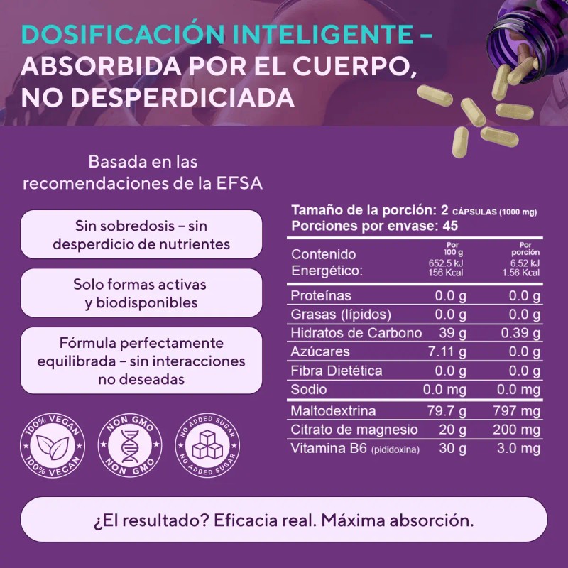 Citrato Magnesio 200 Vitamina Suplint Cápsulas Veganas Músculos Energía