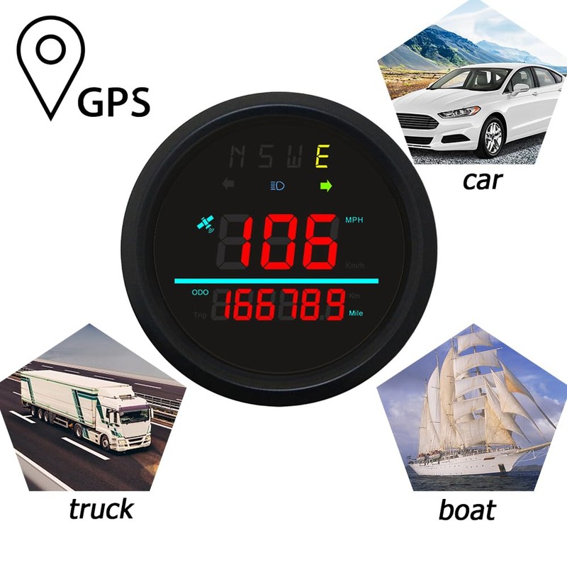 85mm Auto Digital Speedometer Odometer Tripmeter GPS Type 0-999 KM/H