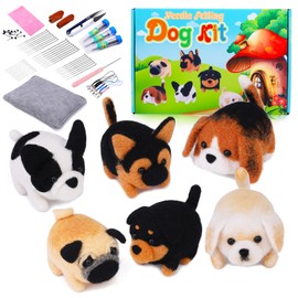 Needle Felting Set, 6-Piece Dog Doll Beginner Set for Manual Needle Felting with Detailed Instructions, Needle Felting Mat and DIY Needle Felting Tools for Festival Crafts and DIY Projects