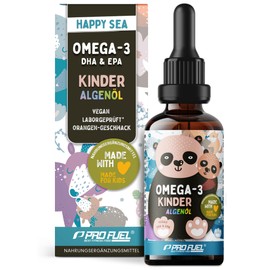 Omega-3 Vegan für KINDER (50 ml) - DHA & EPA - Omega-3-Algenöl mit 250 mg DHA und 130 mg EPA pro Tag - leckerer Orangen-Geschmack - laborgeprüft mit Zertifikat - Vorrat für 62 Tage - 100% vegan