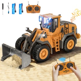 Remote Controlled Excavator Toy Wheel Loader Bulldozer with Light and Sound for Boys 3-12 Years, 2.4GHz RC Excavator Bulldozer with Metal Shovel, Construction Vehicles Children Gift for Birthday/Christmas