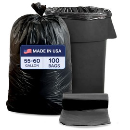 Plasticplace 55-60 Gallon Trash Bags, Heavy Duty Black Garbage Bags, 100 Count for Lawn, Yard, and Outdoor Waste Disposal, Ideal for Industrial Trash Cans, Contractors, and Home Improvement Projects