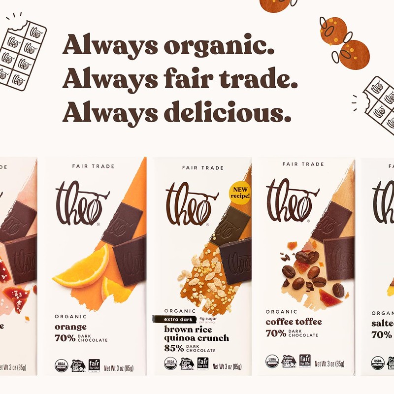 Theo Chocolate Brown Rice Quinoa Crunch Organic Dark Chocolate Bar,