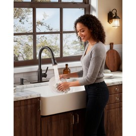 Bronze Kitchen Faucet with Soap Dispenser, WOWOW Stainless Steel Kitchen Faucet for Sink 2 or 4 Hole, High Arc Vintage Kitchen Sink Faucet with Pull Down Sprayer