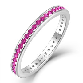 YL Women's Stackable Ring 925 Sterling Silver Stacked Rings 1.25mm Created Ruby Eternity Bands-size9