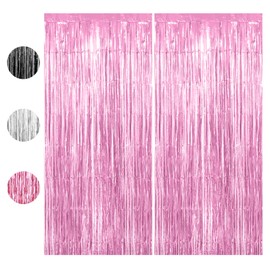 Pink Tinsel Foil Fringe Curtains - Birthday & Party Decorations, Glitter Backdrop