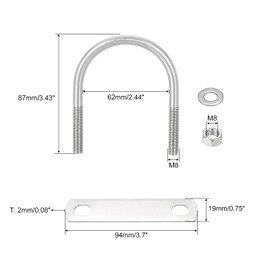 sourcing map Round U-Bolts, 4 Sets 62mm(2.44") Inner Width 87mm Length M8 304 Stainless Steel U Clamp Bolt with Nuts and Plates, for Boat Trailer