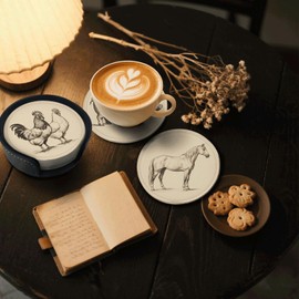 6 Pcs Farm Animals Drink Coasters with Holder Coasters for Drinks Coffee Table Home Decor Housewarming Gift