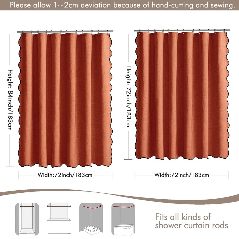 MIULEE 84" Long Scalloped Shower Curtain Linen Textured with 12
