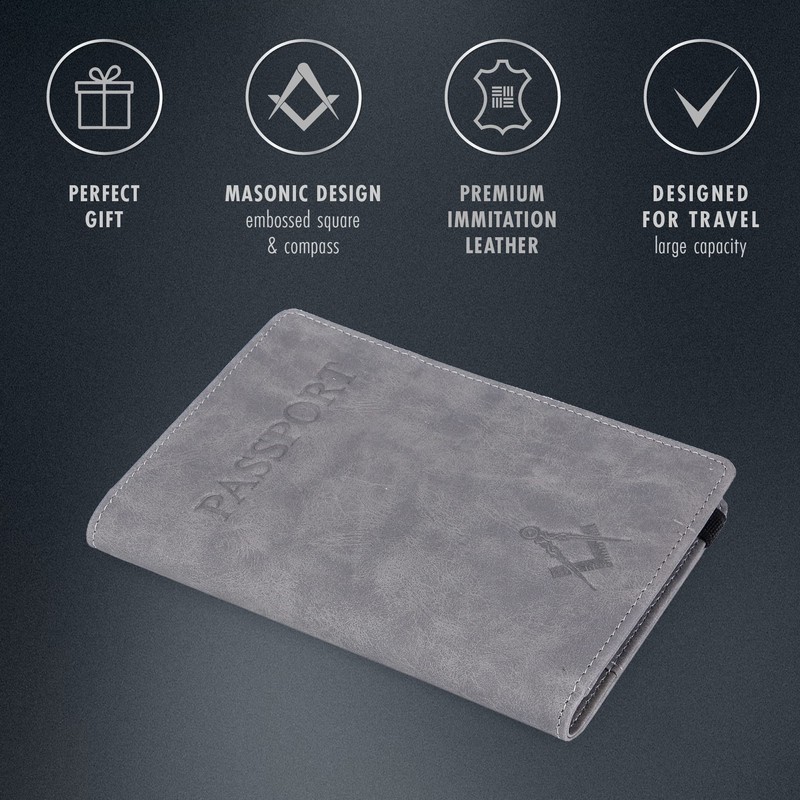 THE MASONIC COLLECTION Passport Holder in Blue/Grey Colour - Embossed