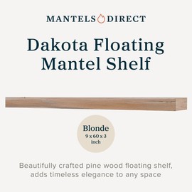 MANTELSDIRECT Dakota 60 Inch Floating Fireplace Mantel Shelf | Blonde | Handcrafted Natural Pine Wood Shelves | Rustic Farmhouse Wall-Mounted Mantel for Fireplaces & Home Decor | 60” W x 3” H x 8” D