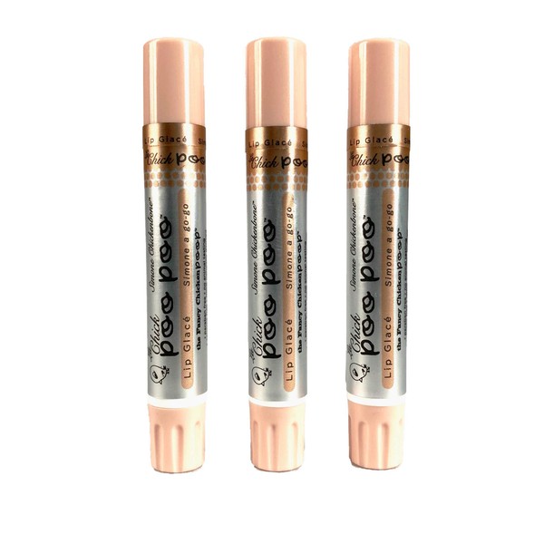 Lip Shimmer by Simone Chickenbone - 100% Natural Moisturizer La Chick Poo Poo Tinted Lip Balm - Vitamin E Lip Plumper for Dry, Chapped Lips - 3 Pack Glace Nude. Made in USA