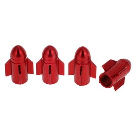 HEROFFIX 4 Pcs Rocket Style Tire Valve Stem Caps Decorative Tyre Valve Dust Covers 7x25.4mm Red Aluminum Alloy