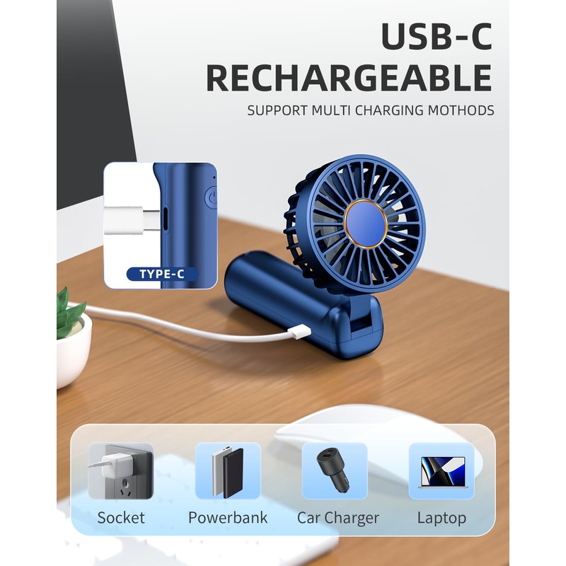FrSara Portable Handheld Fan Rechargeable, Small Mini Folding Desk Fan