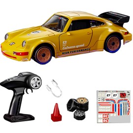 Moonzeamus 1/43 Metal Mini RC Drift Car 2.4GHz 4WD with Gyroscope Alloy Body Shell Racing Cars Radio Control (Yellow)