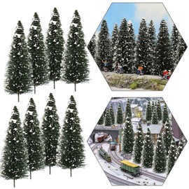 Evemodel Model Cedar Trees with Snow (4.96Inch(126mm)-10PCS) Snow Covered Pine Trees for Diorama Train Railway Winter Scenery Landscape Layout O OO Scale