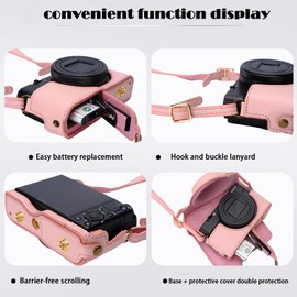 for Sony rx100 case,for Sony rx100 vi case,dsc-rx100 Mark ii,dsc-rx100 iii,dsc-rx100 iv,dsc-rx100 v RX100 vii m6 5a m3 Protective Leather Camera Case Bag with Camera Shoulder Strap (pink)