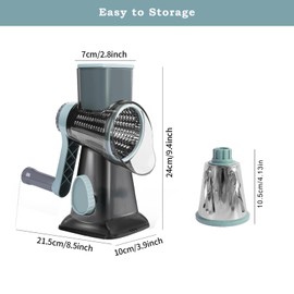 Rotary Cheese Grater, Uthvouxy Cheese Shredder with Strong Suction Base,Cheese Grater with Hand Crank for Kitchen with 3 Changeable Blades for Cheese,Vegetables,Nuts,Chocolate(Blue)