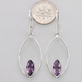 Amber America Facetted Oval Purple AMETHYST Leverback Dangle Earrings 925 STERLING SILVER #20e