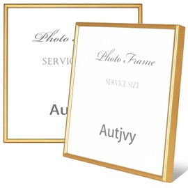 Autjvy 6x6 Picture Frame Set of 2, Gold Modern Simple Thin Aluminum Metal Square Photo Frames with HD Glass, Display for Tabletop and Wall, 2 Pack