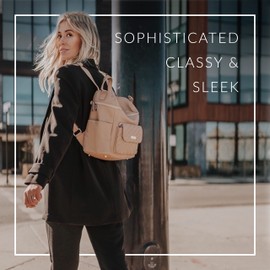 Petit Monaco Diaper bag by Luli Bebe - Designer Modern Vegan Leather Diaper Bag Backpack with Gender Neutral Design, Cute Mini Diaper Bag Backpack (Latte Brown)