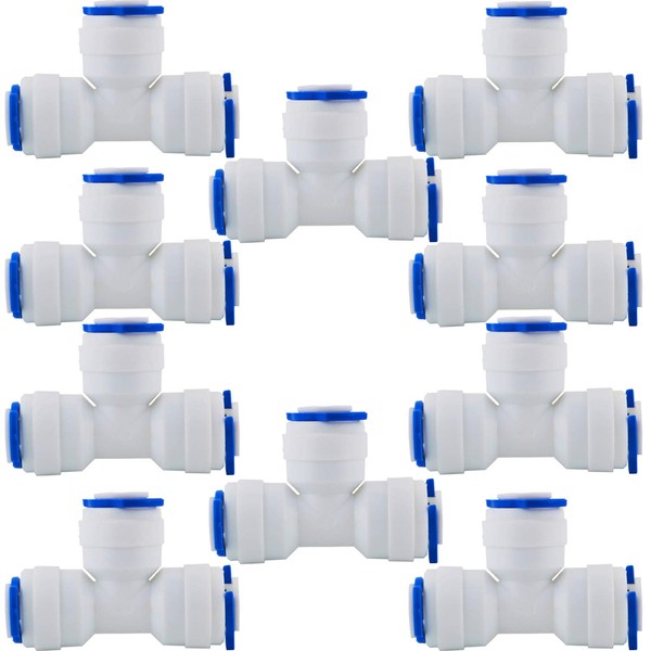 CESFONJER 1/4" OD Quick Connect, T Type 3-Way Connector | Mouser 1/4" to 1/4" Push Fit Fittings | Fitting for Mouser Ro Water Filters | Water Filter Dispensers and Reverse Osmosis 10 pcs