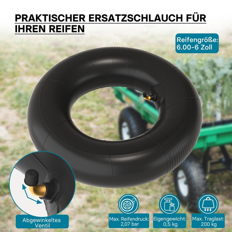 Hose for Lawnmower Tyres 15 x 6.00-6 with Angle Valve