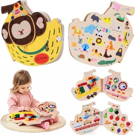 Toddler Learning Busy Board – Montessori Sensory Toy & Travel Activity Book for 2-4 Year Old Boys & Girls, Dinosaur Theme.:_MONKEY