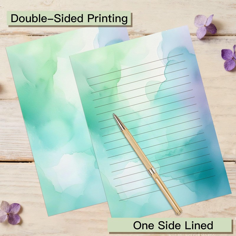 KSIWRE Watercolor Stationary Letter and Envelopes, 24 Lined Writing Paper