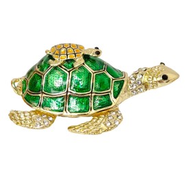 Qsabv Mini Turtle Trinket Box, Hand-Painted Enameled Turtle Decor Small Decorative Ring Earrings Jewelry Organizer, Keepsake Box Animal Figurines Gift for Women Girls,Green