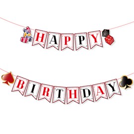 Happy Birthday Casino Themed Banner, Paper Birthday Decoration for Casino Nights Banner for Birthday Party with Casino Token Decorations for Casino Nights for Birthday Party