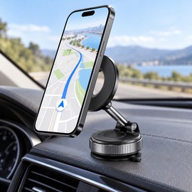 Magnetic Car Phone Mount for GPS Navigation – Foldable 360° Adjustable Suction Holder for Daily Drives