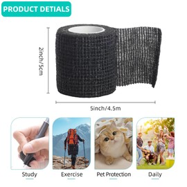 Aotfusd 12 Rollen Selbstklebender Verband, Elastische Binde Bandage Pflaster Rolle Verbandsmaterial, Fixierbinde Haftbandage Selbstklebend für Sport, Handgelenk, 5cm x 4.5m (Schwarz)