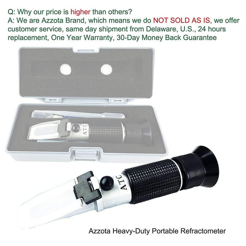 Azzota Portable Aluminum 0-90 Percent Brix Refractometer, Without ATC, Heavy-Duty